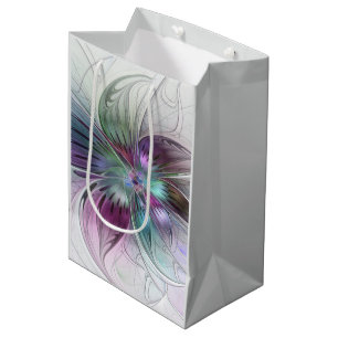 Sac Cadeau Moyen Fleur Abstraite colorée Art moderne floral fractal