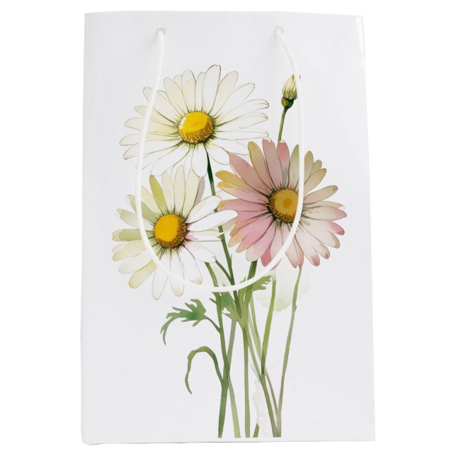 Sac Cadeau Moyen Fleur aquarelle marguerite moderne professionnelle (Devant)