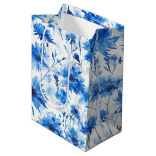 Sac Cadeau Moyen Fleur bleue de type bleuet de style aquarelle