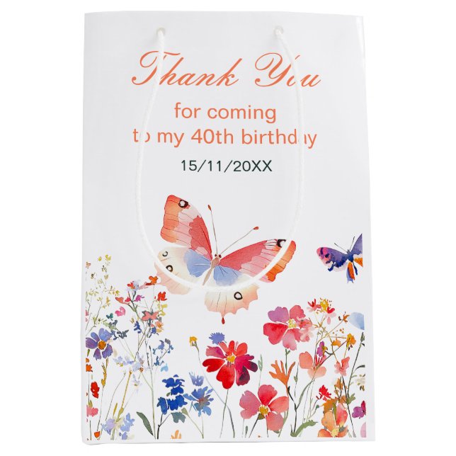 Sac Cadeau Moyen Fleur de papillon d'été Anniversaire (Devant)