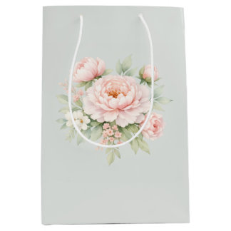 Sac Cadeau Moyen Fleur de Pivoine Pastel, Botanique à l'aquarelle d