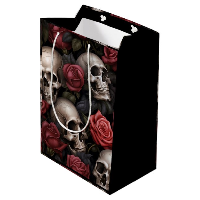 Sac Cadeau Moyen Fleur et crânes (Dos Angle)
