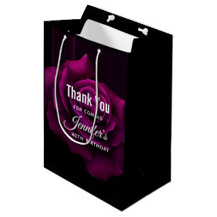 Sac Cadeau Moyen Fleur gothique violet-rouge rose Merci d'anniversa