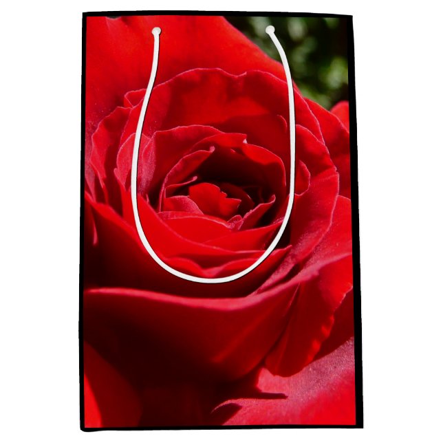 Sac Cadeau Moyen Fleur rose rouge vif Belle florale (Devant)