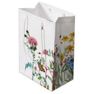 Sac Cadeau Moyen Fleur sauvage d'aquarelle Insectes Floral Spring G