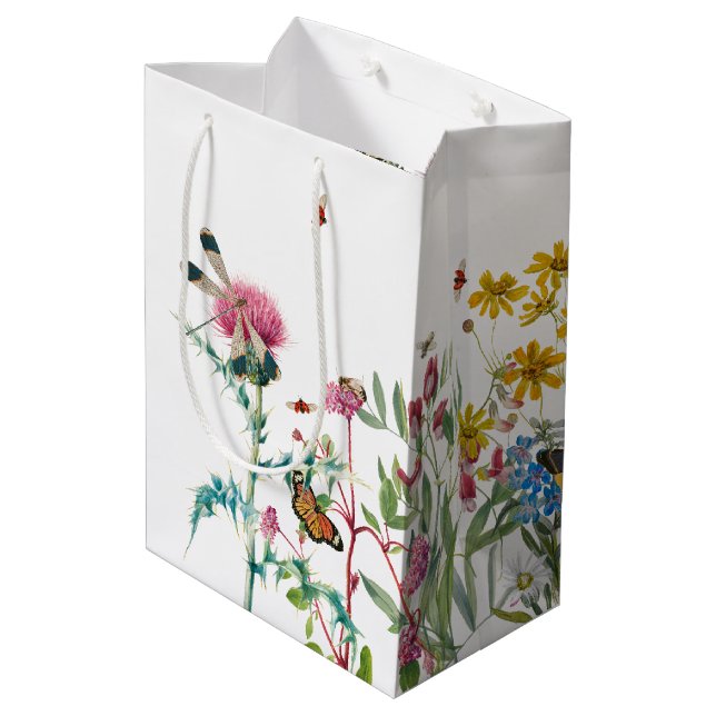 Sac Cadeau Moyen Fleur sauvage d'aquarelle Insectes Floral Spring G (Dos Angle)