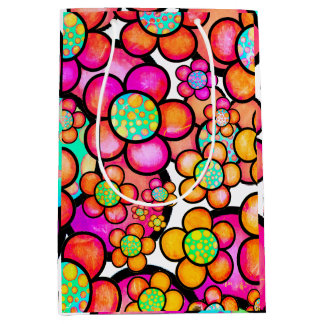 Sac cadeau moyen fleuri rétro funky
