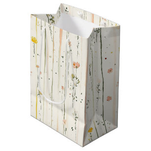 Sac Cadeau Moyen Fleurs à rayures roses et vertes Baby Shower