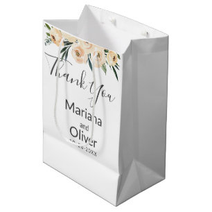 Sac Cadeau Moyen Fleurs beige rosé sur mariage blanc