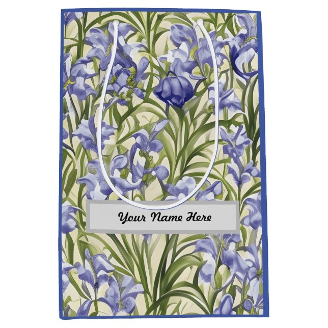 Sac Cadeau Moyen Fleurs bleues personnalisables à motifs floraux (Devant)