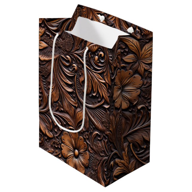 Sac Cadeau Moyen Fleurs Brown Western Cowgirl (Devant Angle)