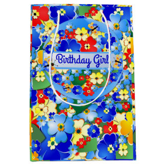 Sac Cadeau Moyen Fleurs colorées Fille d'anniversaire