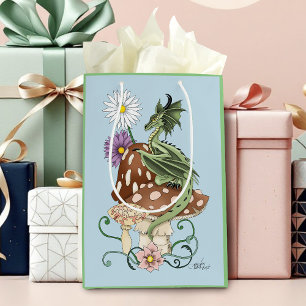 Sac Cadeau Moyen Fleurs de Champignon de Dragon Fantastique Vert Ca