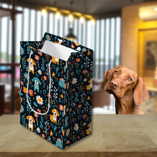 Sac Cadeau Moyen Fleurs de Chiot Bleu Cute