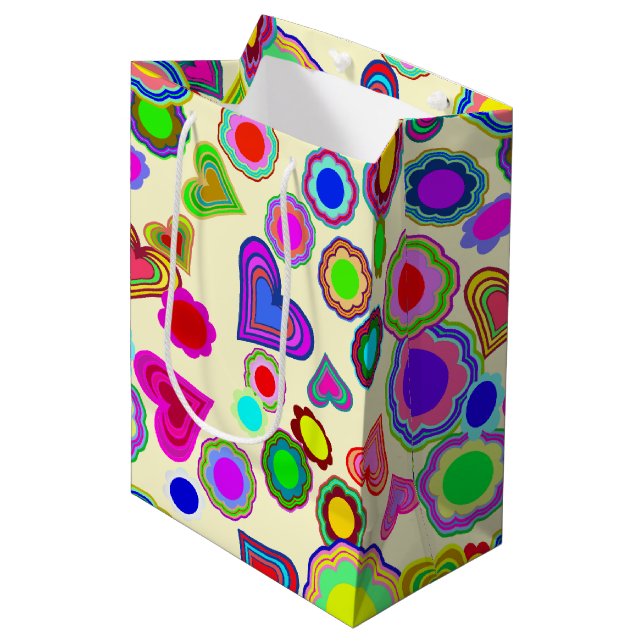 Sac Cadeau Moyen Fleurs de Coeurs super (Devant Angle)