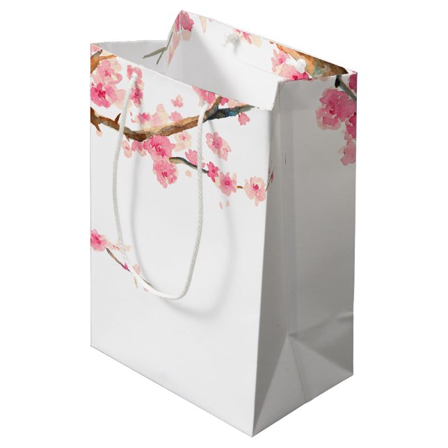 Sac Cadeau Moyen Fleurs de fleurs de cerisier (Devant Angle)