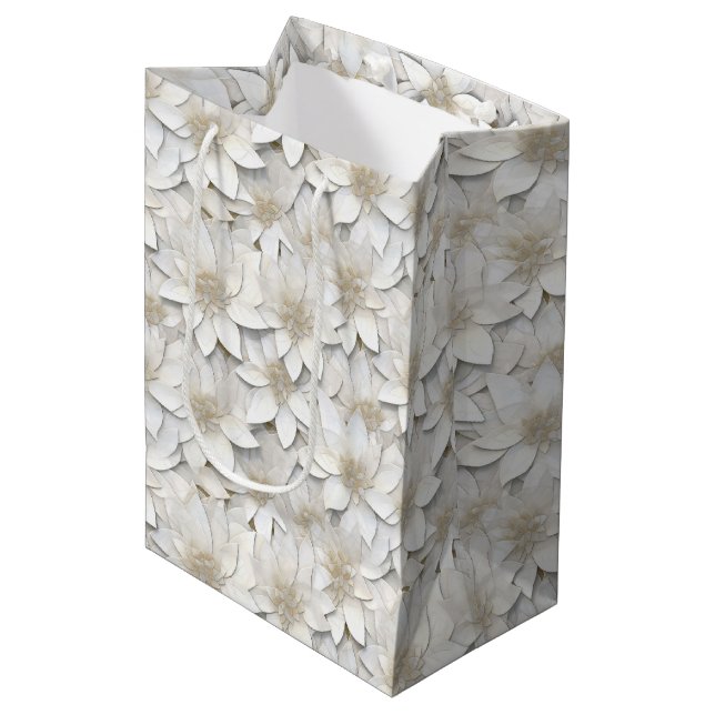 Sac Cadeau Moyen Fleurs de lotus blanches (Devant Angle)