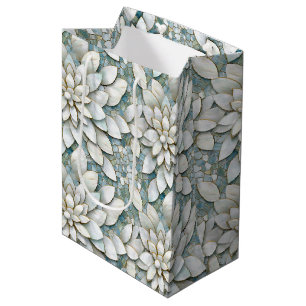 Sac Cadeau Moyen Fleurs de lotus blanches mariage bleu