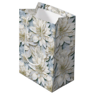 Sac Cadeau Moyen Fleurs de Lotus Bleues Blances