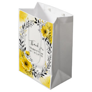 Sac Cadeau Moyen Fleurs de mariage jaunes Couronne noire audacieuse
