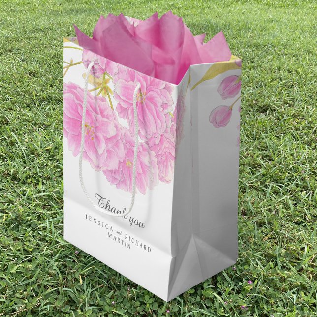 Sac Cadeau Moyen Fleurs de printemps rose art mariage merci (Créateur téléchargé)