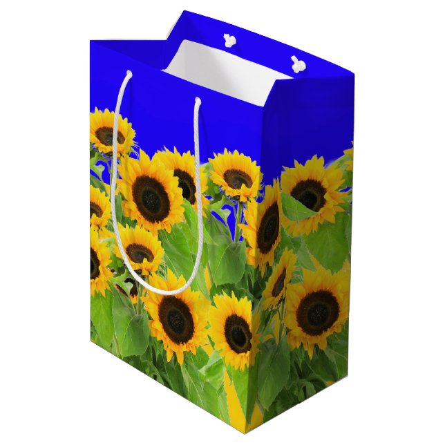 Sac Cadeau Moyen Fleurs de soleil - Liberté Ukraine Paix drapeau uk (Dos Angle)
