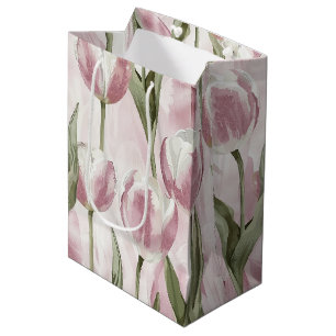 Sac Cadeau Moyen Fleurs de tulipe rose chic Anniversaire