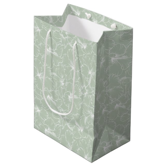 Sac Cadeau Moyen Fleurs d'Hibiscus florissantes sur le sol (Devant Angle)