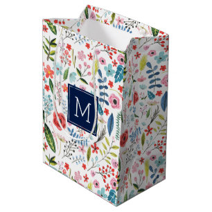 Sac Cadeau Moyen Fleurs et feuilles botaniques, Motif coloré