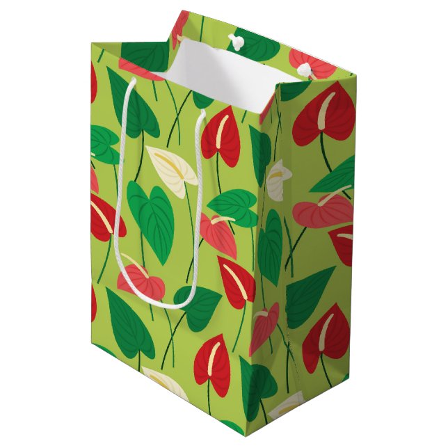 Sac Cadeau Moyen Fleurs flamingo colorées motif (Devant Angle)