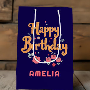 Sac Cadeau Moyen Fleurs florales Bonne manipulation d'anniversaire