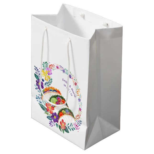 Sac Cadeau Moyen Fleurs Folkart Cactus FIESTA personnalisées (Devant Angle)