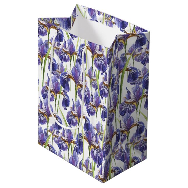 Sac Cadeau Moyen Fleurs Iris Violettes (Devant Angle)