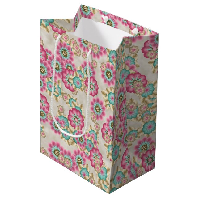 Sac Cadeau Moyen Fleurs japonaises Abstraites uniques Motif d'art (Devant Angle)