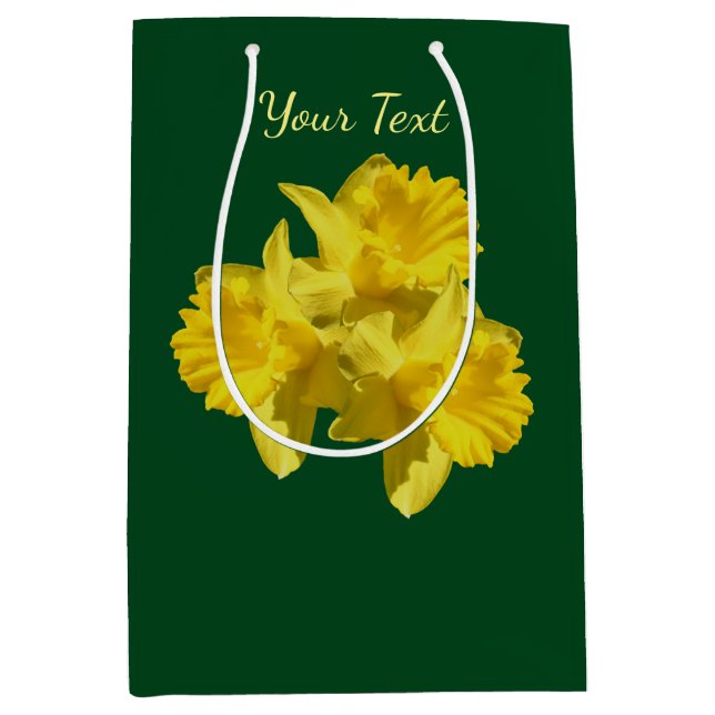 Sac Cadeau Moyen Fleurs jonquilles jaunes personnalisées (Devant)