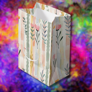 Sac Cadeau Moyen Fleurs rayées pastel aquarelle vintage