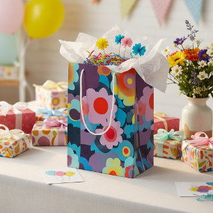 Sac Cadeau Moyen Fleurs rétro mod 