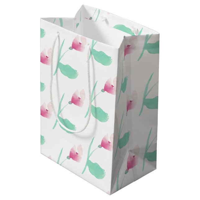 Sac Cadeau Moyen Fleurs roses Assez Abstraites (Dos Angle)