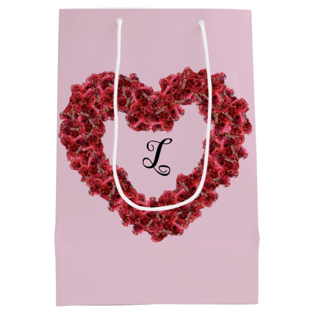 Sac Cadeau Moyen Fleurs rouges Coeur avec Monogramme Floral (Dos)