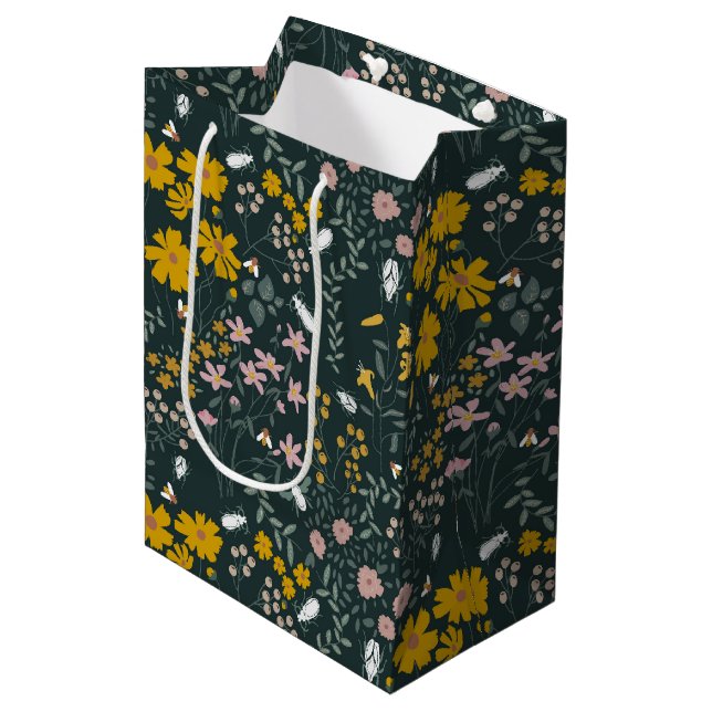 Sac Cadeau Moyen Fleurs sauvages bohémiens de la moutarde (Devant Angle)