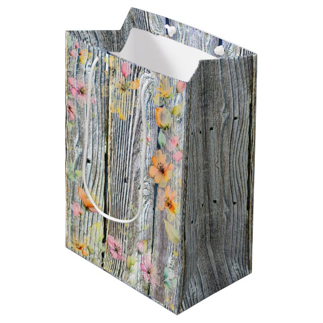 Sac Cadeau Moyen Fleurs sauvages botaniques de la grange (Devant Angle)