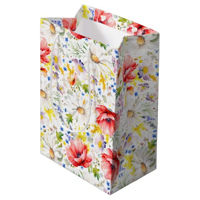 Sac Cadeau Moyen Fleurs sauvages - Fleurs romantiques et colorées d (Dos Angle)