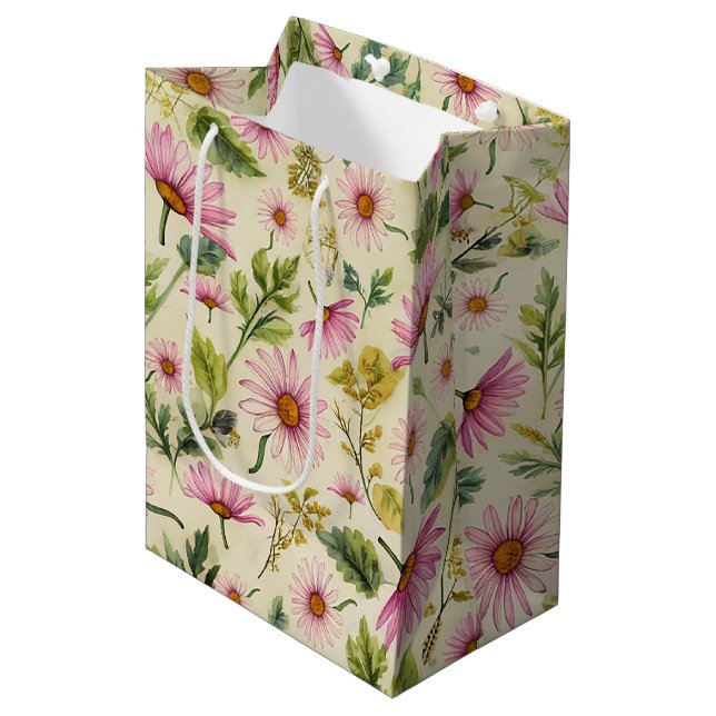 Sac Cadeau Moyen Fleurs Springtime Élégantes (Devant Angle)