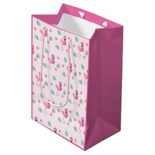 Sac Cadeau Moyen Fleurs tropicales Flamants roses mignonnes Motif r