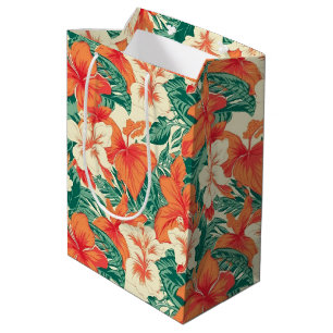 Sac Cadeau Moyen Fleurs tropicales motif Hawaiian vibe