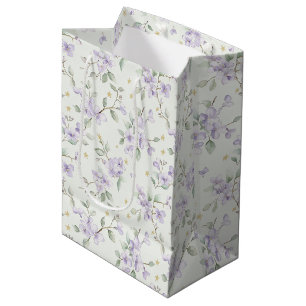 Sac Cadeau Moyen Fleurs Violettes Étoiles Dorées Lunes Baby Shower