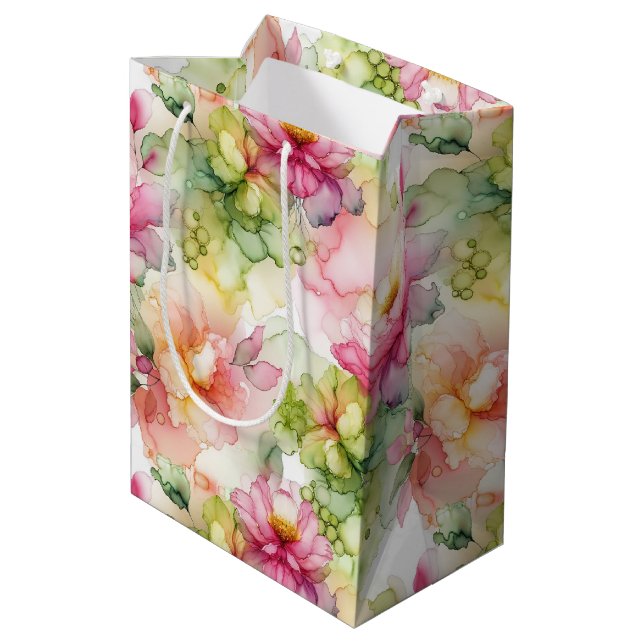 Sac Cadeau Moyen Floral Alcohol Ink Style Pattern Wine Small and (Dos Angle)