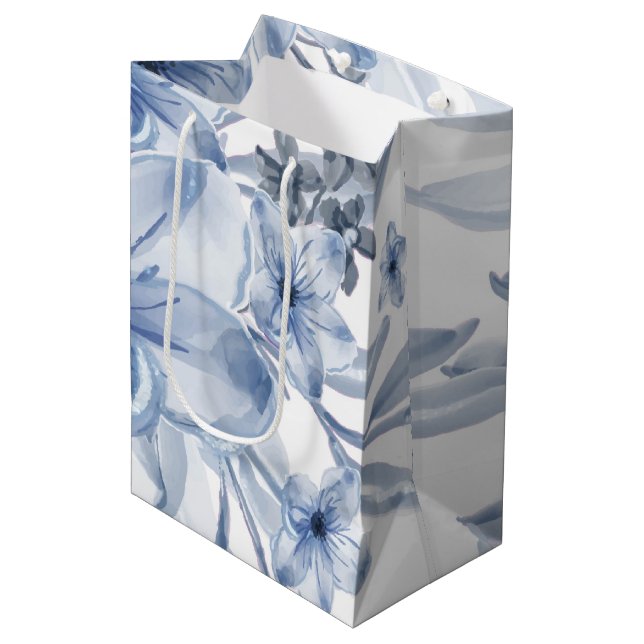 Sac Cadeau Moyen floral bleu et blanc (Devant Angle)
