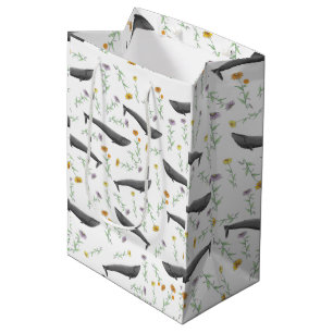 Sac Cadeau Moyen Floral Blue Whale Motif d'illustration