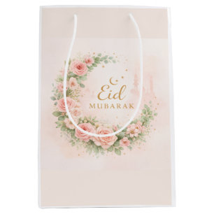 Sac Cadeau Moyen Floral Eid Mubarak – Cadeau Islamique Rose Pâle